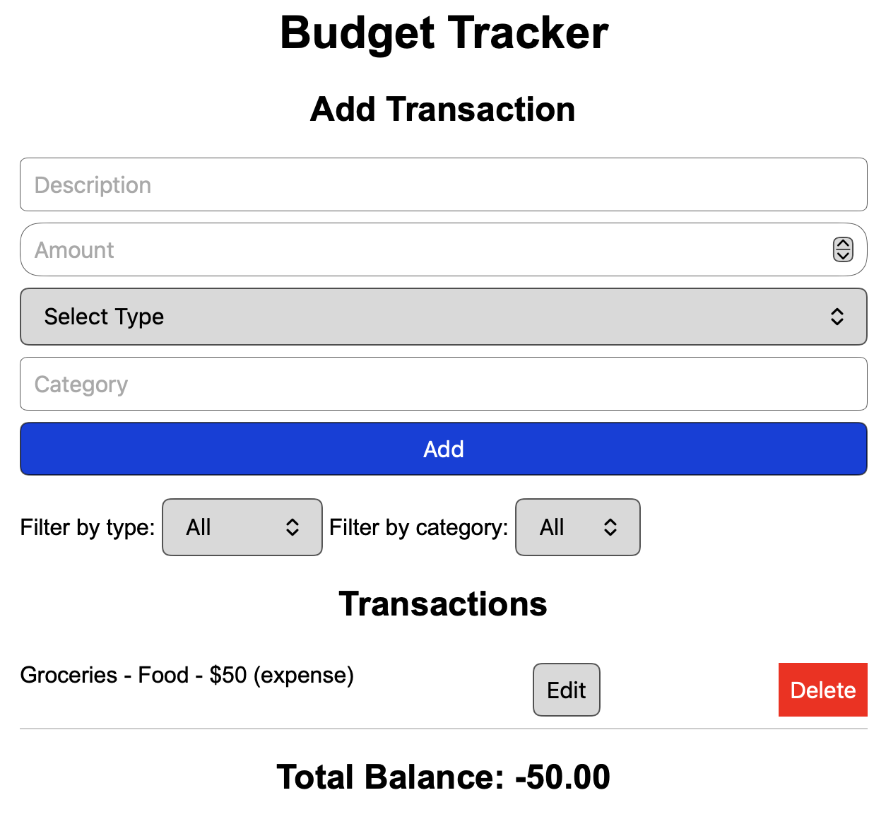 Budget Tracker Screenshot